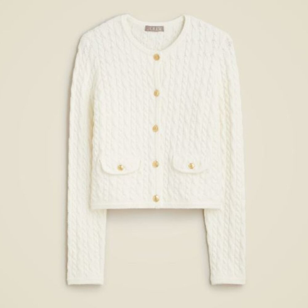 Nwt J Crew Odette cable-knit sweater lady blazer jacket in cotton-blend boucle